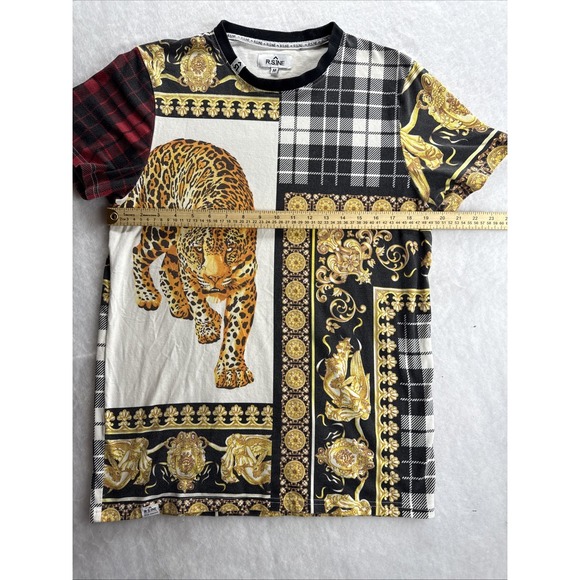 Rise As 1ne RS1NE T Shirt Mens M Multicolor Casual Gold Plaid Leopard Print - Picture 8 of 14